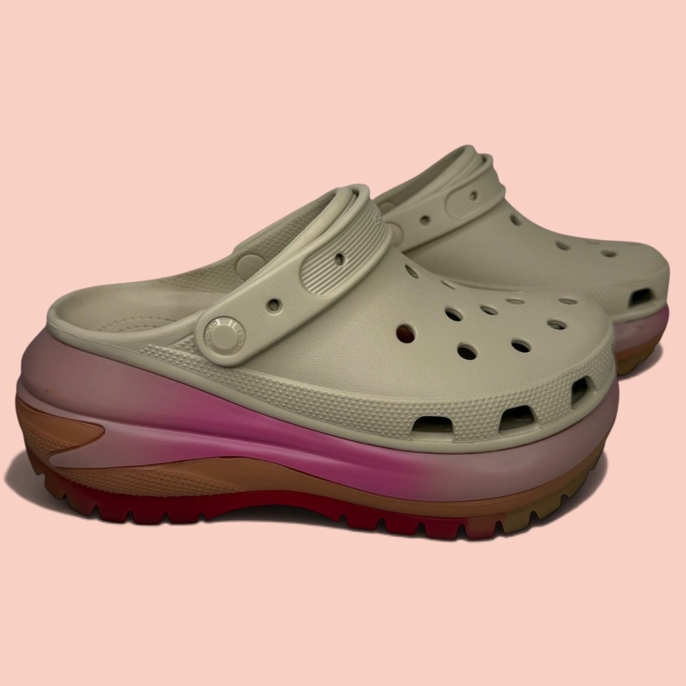 Crocs Classic Mega Crush Color Dip Clog Bone Pink Womens 9 Platform Lug Chunky